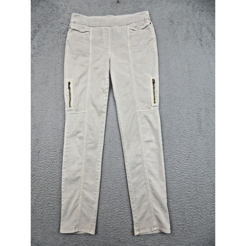 Chicos So Slimming Utility Cargo Ankle Pants Women 4 Beige Twill Stretch Coastal